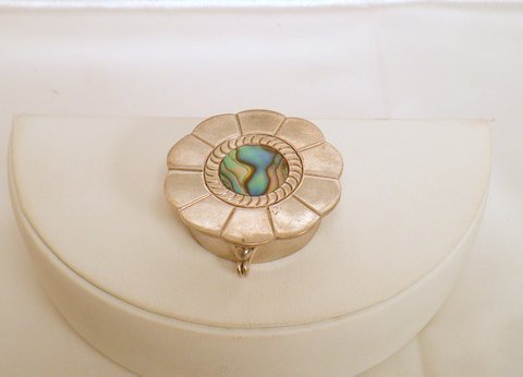 Vintage Sterling Silver Abalone Inlay Pill Box: Stamped .925