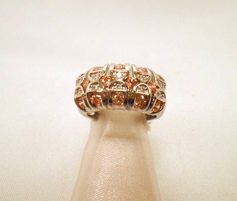 Nice Orange Morganite & CZ Round Over Ring Size 8: Stamped .925 & Sealed