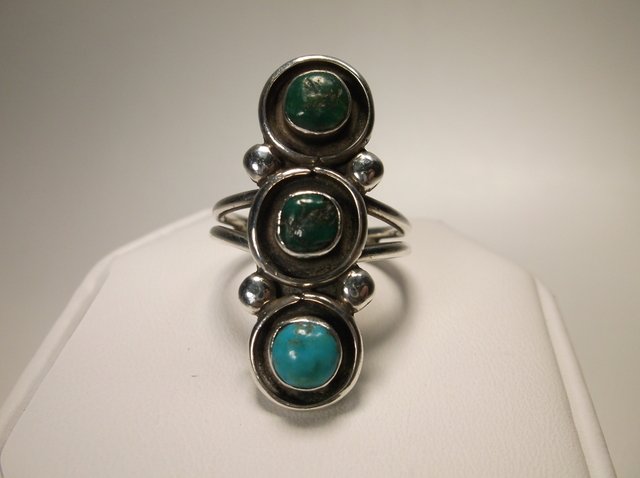 Vintage Sterling Silver Navajo Turquoise Ring 8.5: three stack ring size 8.5