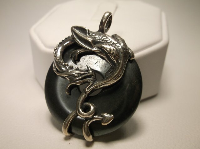 Nice AICC Sterling Silver Dragon Hematite Pendant: .