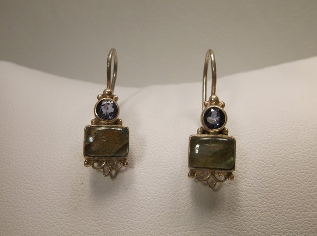 Nice Sterling Silver Abalone Amethyst Earrings: .
