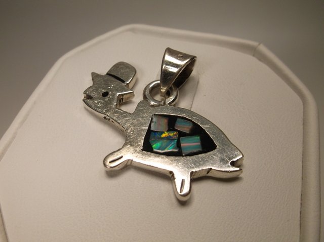 Nice Heavy Sterling Silver Abalone Turtle Pendant: .