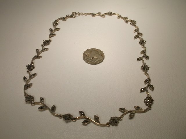 Nice Heavy Sterling Silver Marcasite Necklace: .