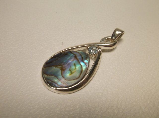 Nice Sterling Silver Abalone Aquamarine Pendant: .