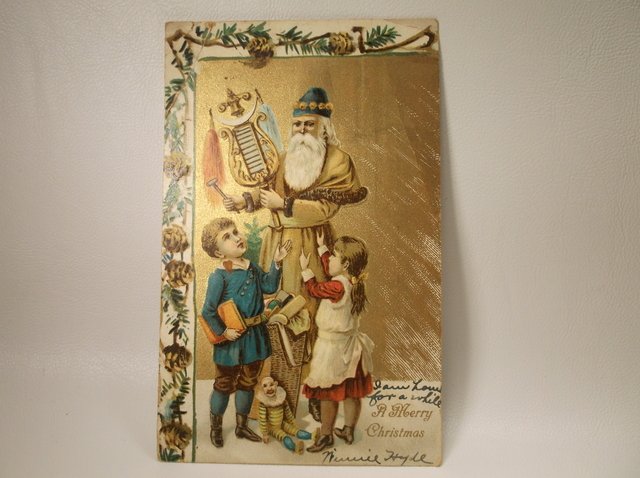 Rare Antique 1910 Blue Hat Santa Claus Postcard: .