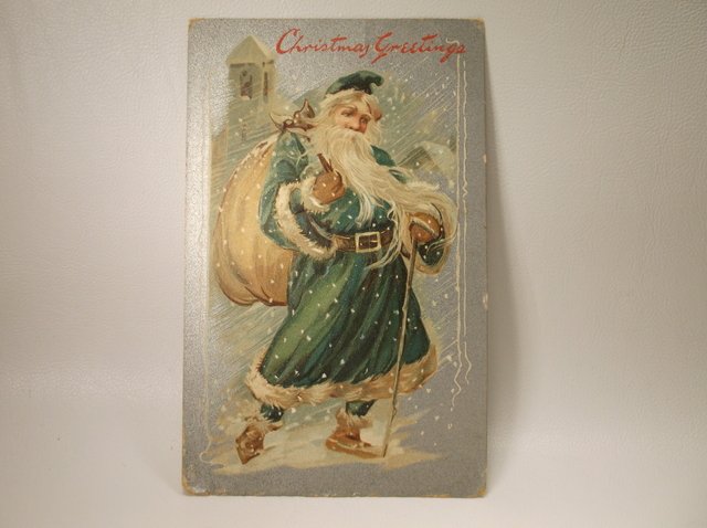 Rare Antique 1909 Blue Santa Claus Postcard Christmas: .