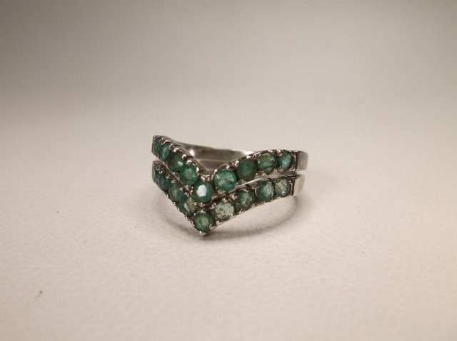 Double Stack Sterling Silver Green Stone Rings 7: .