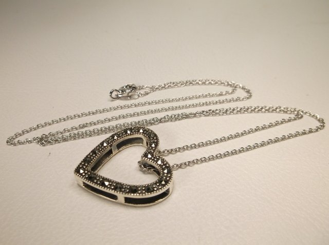 Nice SLC Sterling Silver Marcasite Heart Necklace: .