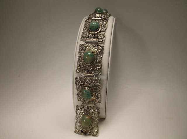 Nice Antique Sterling Silver Amazonite Bracelet: .