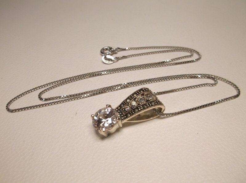 Nice Sterling Silver CZ Marcasite Necklace: .