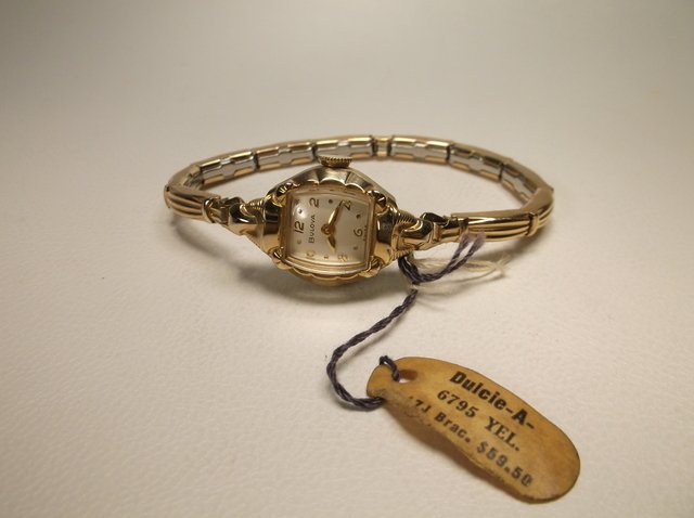 Antique NEW 10k RGP Bulova Wristwatch w Tags: Antique New Old Stock With Tags Womens Bulova Dulcie A 10kt RGP wristwatch, perfect condition, works and winds perfect, never used or worn, amazing find