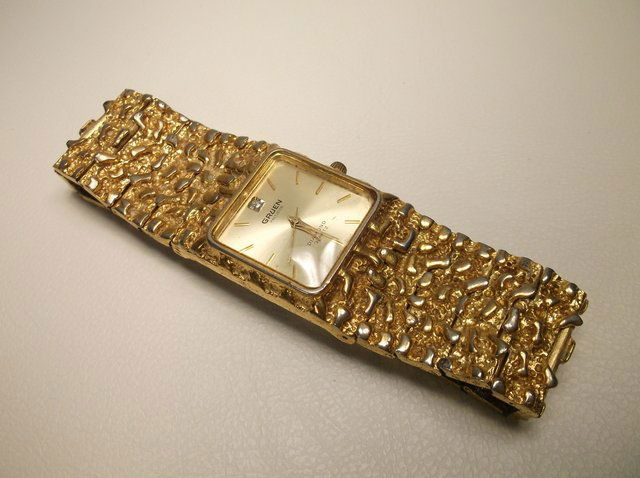 Mens Gruen Diamond Nugget Style Wristwatch: works great, genuine diamond