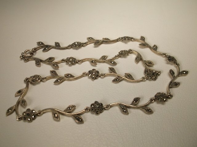 Nice Heavy Sterling Silver Marcasite Necklace: .