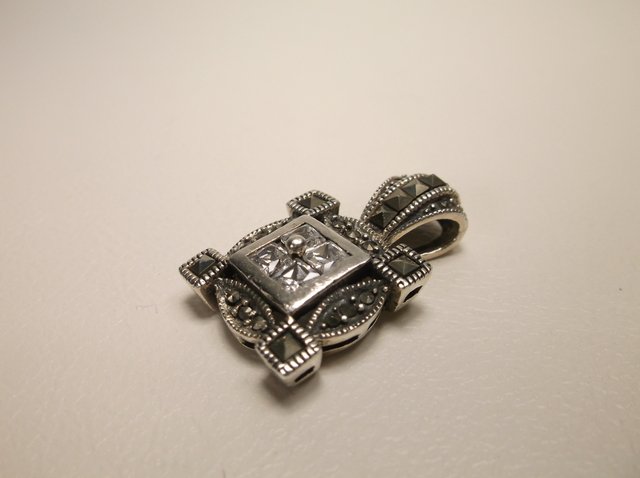 Beautiful Sterling Silver Marcasite CZ Pendant: .
