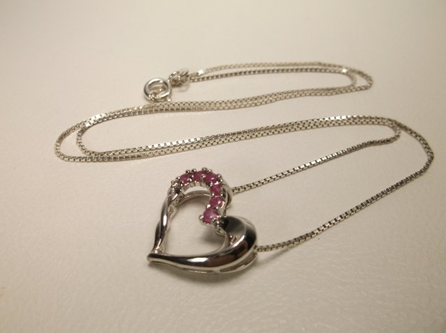 Nice Sterling Silver Genuine Ruby Heart Necklace: .