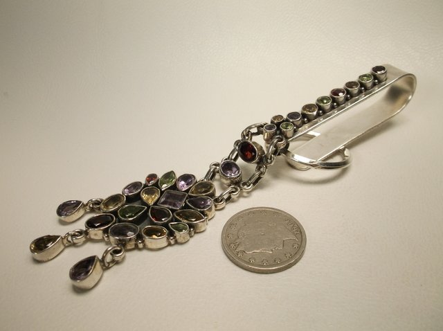 Gorgeous Sterling Silver Multi Gem Keychain Heavy: great all sterling silver multi nice gemstone pocket hang keychain, very nice