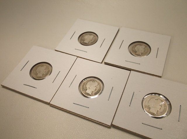 5 US Silver Barber Dimes Collection: .