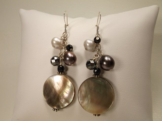Nice Sterling Silver Abalone Earrings: .