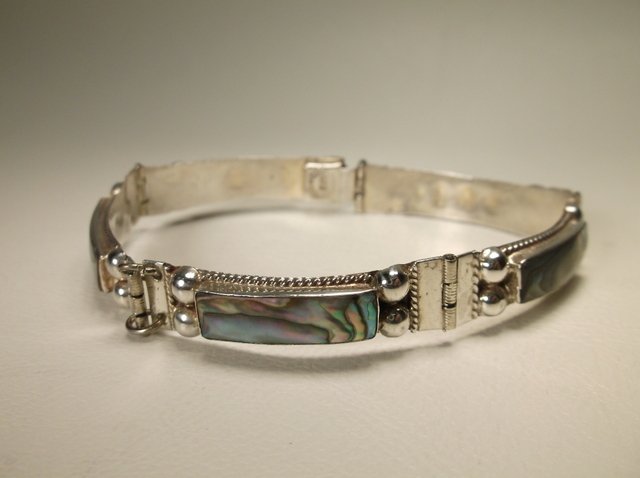 Beaut Sterling Silver Taxco Abalone Bracelet RPR: signed RPR