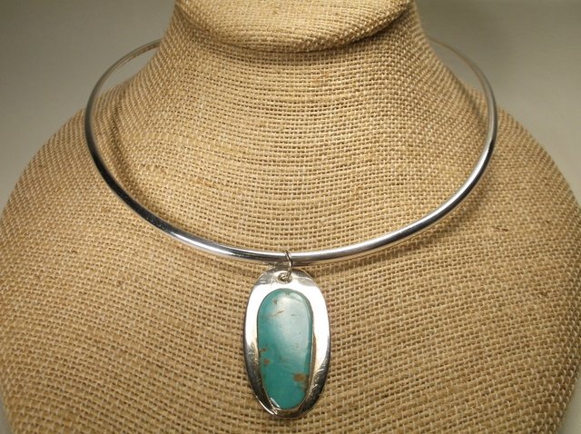 Nice Heavy Sterling Silver Navajo Turquoise Necklace: signed RA solid choker very heavy