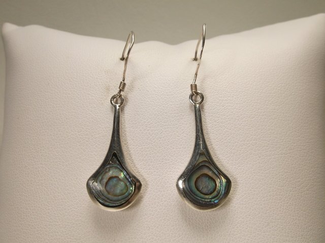 Nice Sterling Silver Abalone Drop Earrings: .