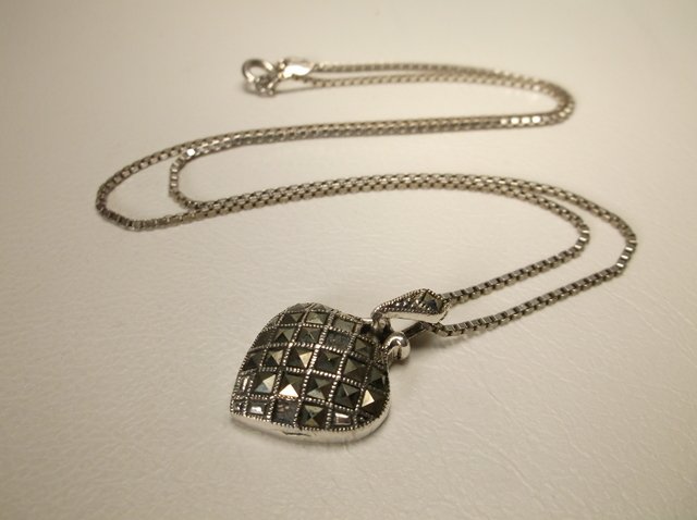 Nice Sterling Silver Marcasite Heart Necklace: .