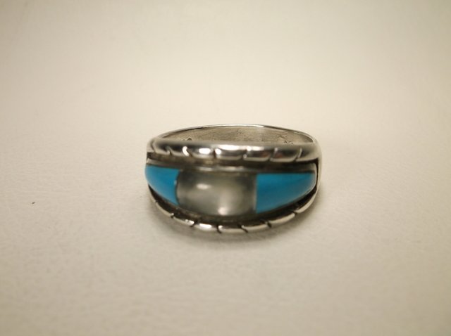 Beaut Sterling Silver Navajo Turq Mens Ring 11.5 OTT: signed OTT