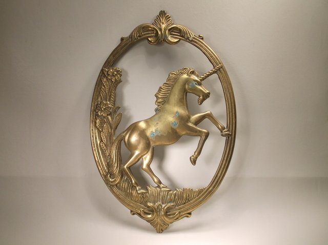 Antique Solid Brass Unicorn Wall Art 12 Inch (1 of 3)
