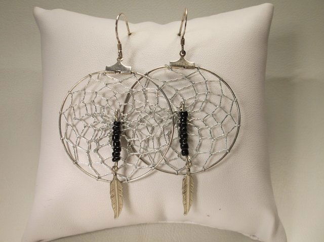Nice Sterling Silver Navajo Earrings Dream Catcher (1 of 1)
