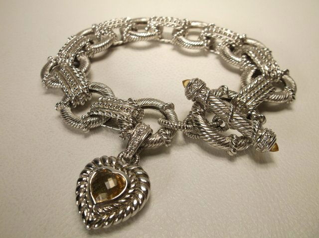 Stunn Sterling Silver Judith Ripka Chain Bracelet: with yellow topaz, gorgeous super heavy bracelet in perfect condition