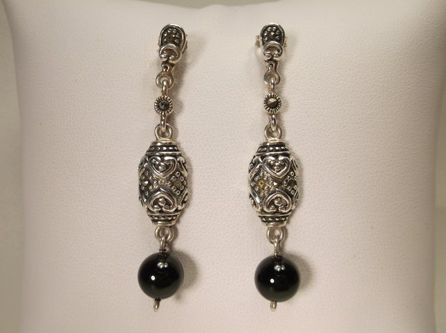 Nice Sterling Silver Onyx Drop Earrings (1 of 1)