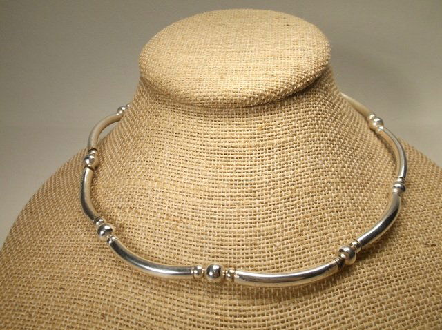 Heavy Sterling Silver Tube Necklace (1 of 1)