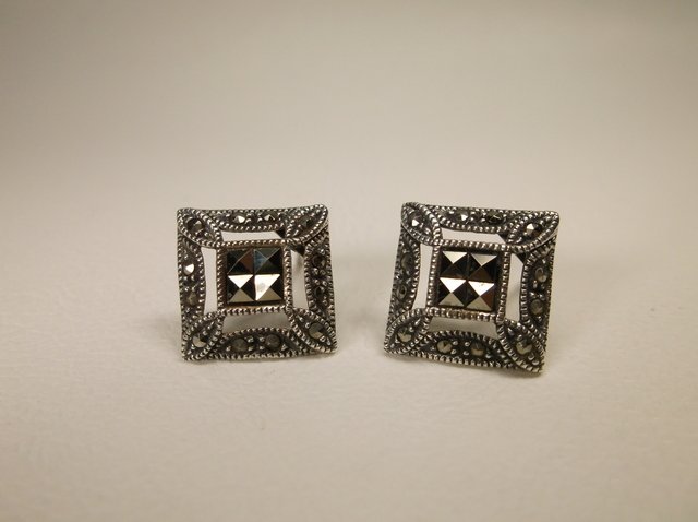 Nice Sterling Silver Marcasite Earrings: .