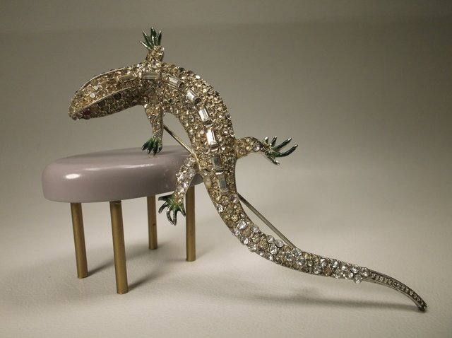 Rare Antique Coro Craft Rhinestone Lizard Brooch Huge (1 of 8)