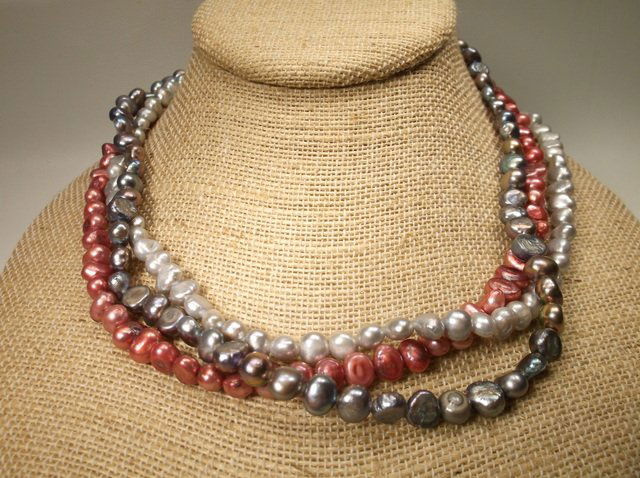 Nice Sterling Silver 3 Strand Pearl Necklace (1 of 1)