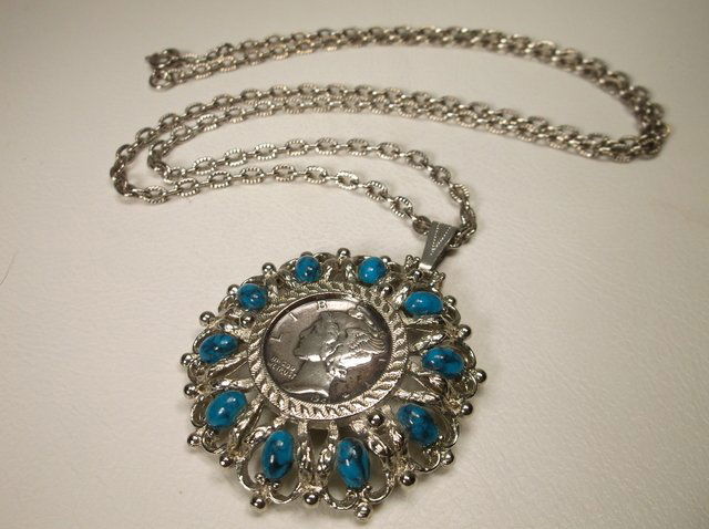 Beautiful Antique Silver Mercury Dime Necklace (1 of 1)