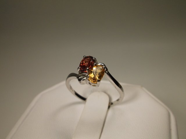 Sterling Silver Citrine Garnet Cocktail Ring 8 Gorg: .
