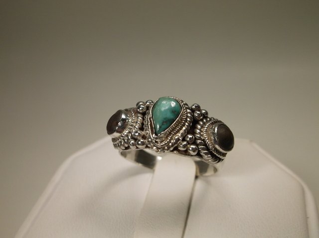 Beautiful Sterling Silver Turquoise Amber Ring 8 (1 of 1)