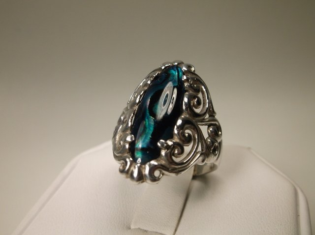 Gorgeous Sterling Silver mens Abalone Ring 9.5: .