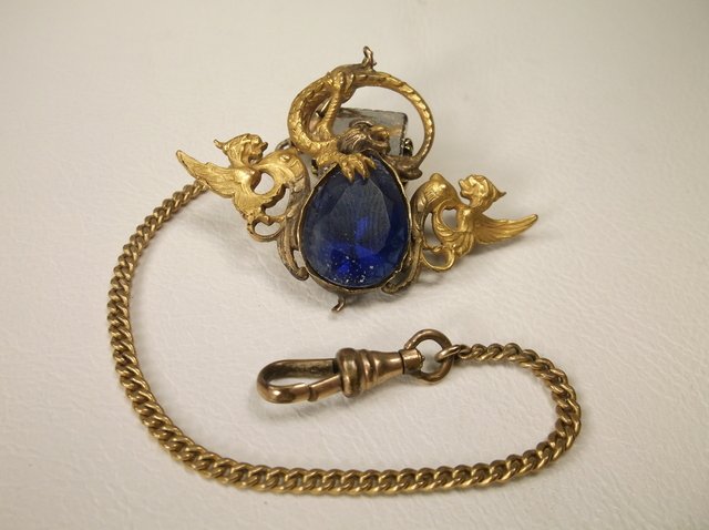 Art Nouveau 1800s Dragon Pocket Watch Chain 14k? (1 of 3)