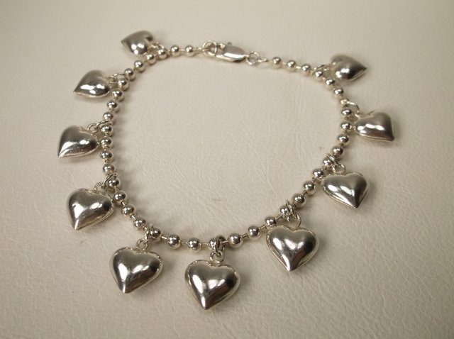 Gorg Sup Heavy Sterling Silver Heart Charm Bracelet (1 of 1)