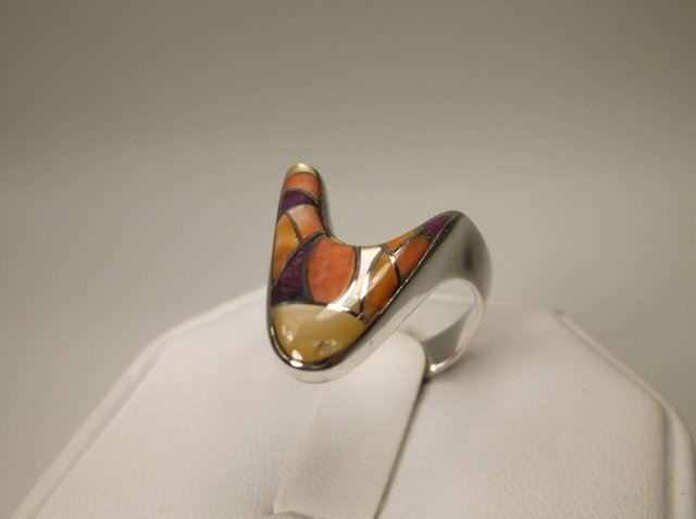Gorgeous Sterling Silver Spiny Inlay Ring 9 GG (1 of 2)