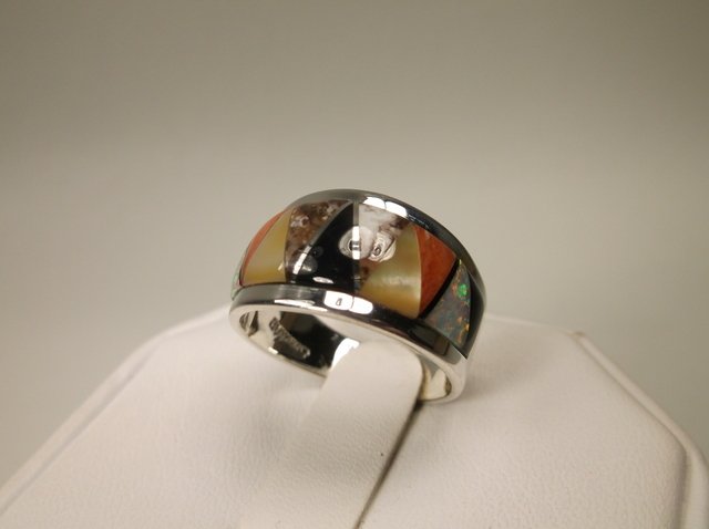 Stunning Sterling Silver Opal Coral Inlay Ring 7 (1 of 3)