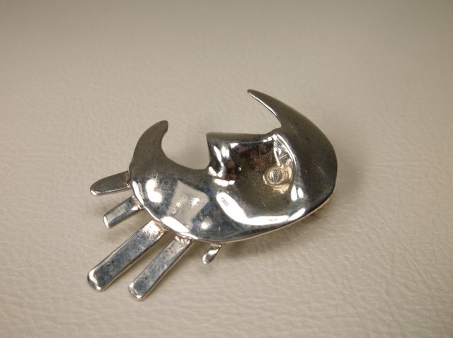 Beautiful Sterling Silver Moon Brooch Pendant Signed (1 of 2)