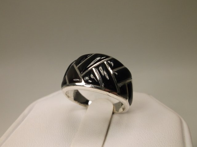 Gorgeous Sterling Silver Onyx Inlay Ring 8 Southwest (1 of 1)