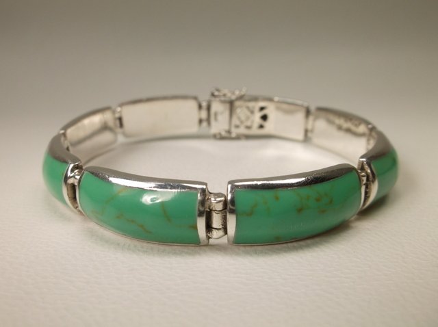 Gorg Sup Heavy Sterling Silver Green Turquoise Bracelet (1 of 2)