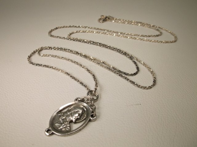 Antique Sterling Silver Catholic necklace 30": .