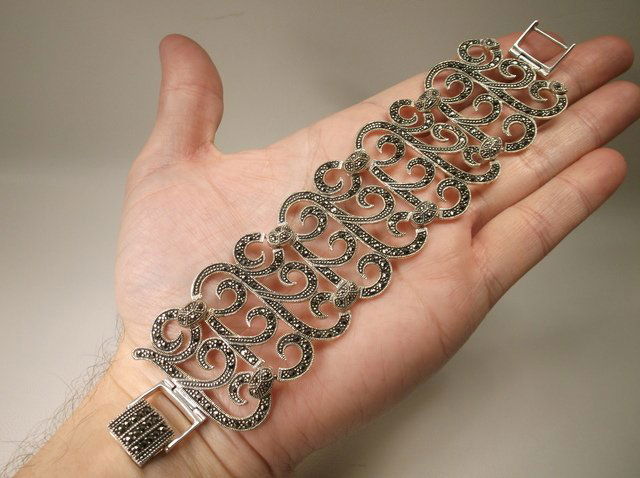 Stunning Sup Heavy Sterling Silver Marcasite Bracelet (1 of 4)