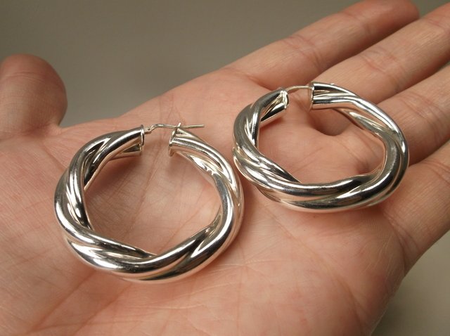 Beautiful heavy Sterling Silver Hoop Earrings Huge (1 of 1)