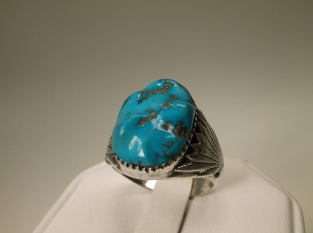 Sterling Silver Navajo Turquoise Mens Ring 10 RLB (1 of 4)